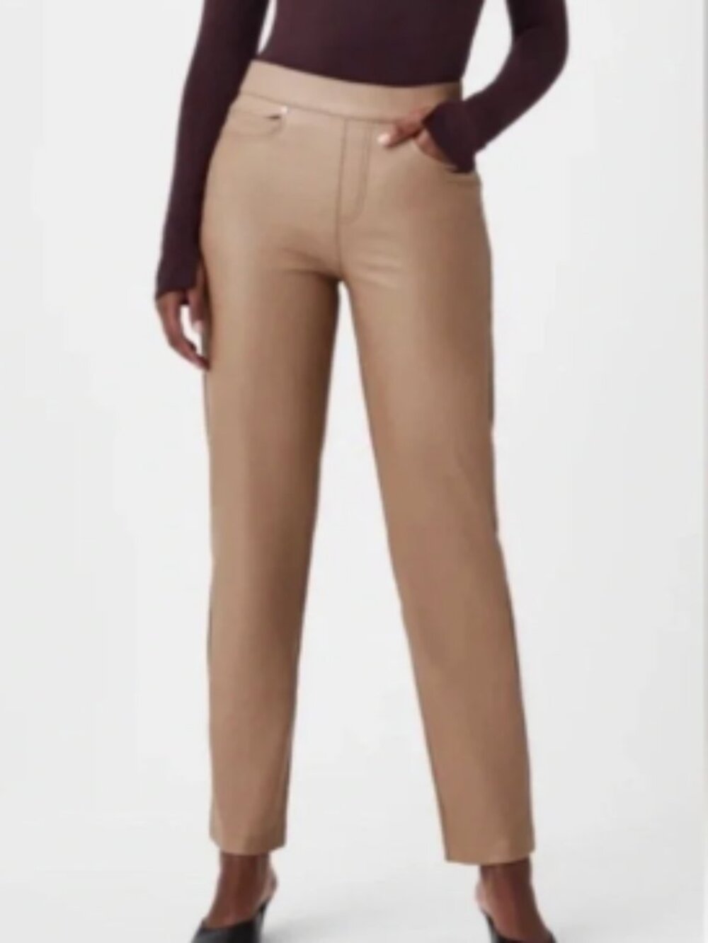 Spanx Tan Coffee Straight Leg Faux Leather Jeans M